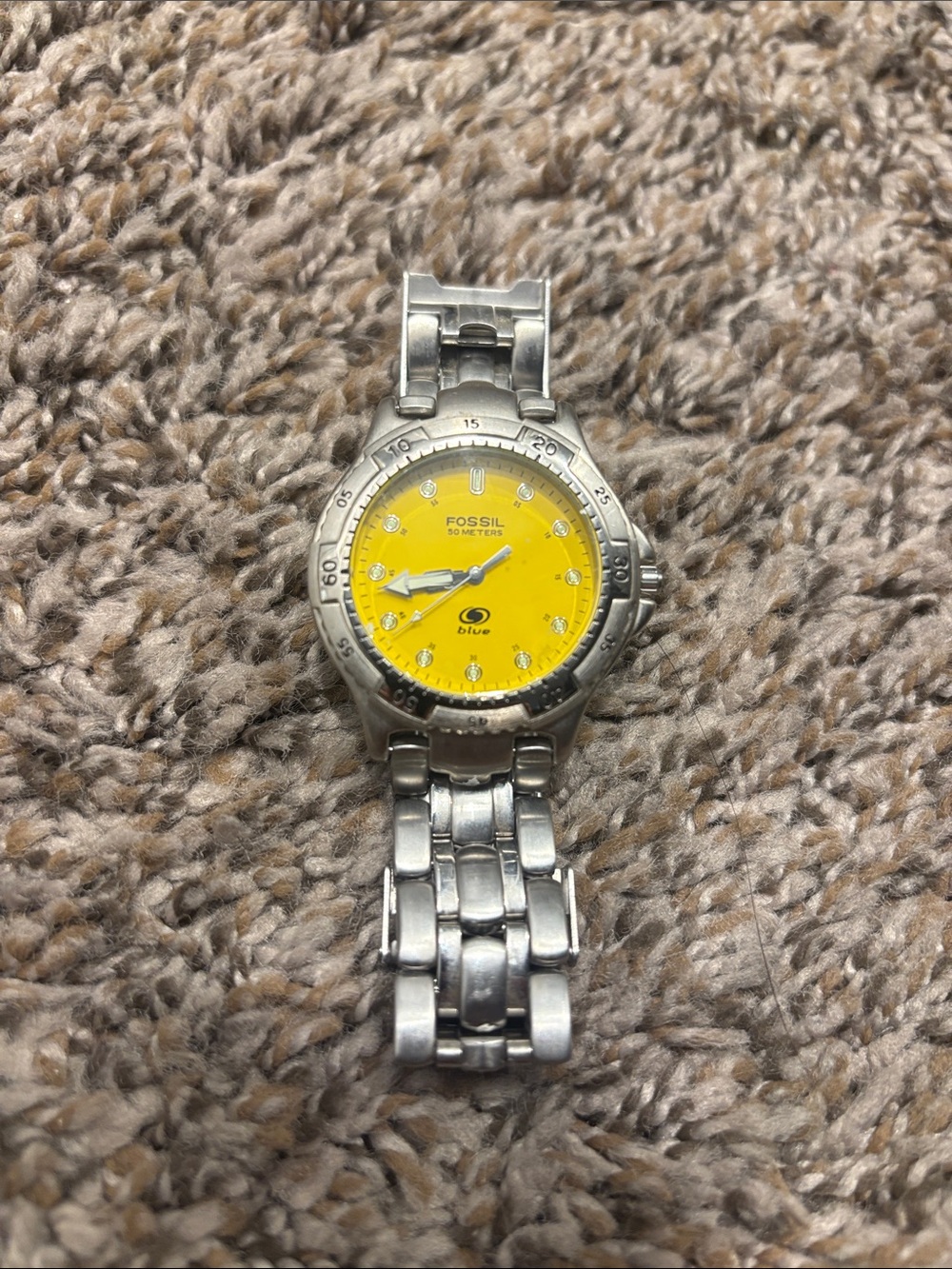 Fossil Silver Watch with Bright Yellow Dial